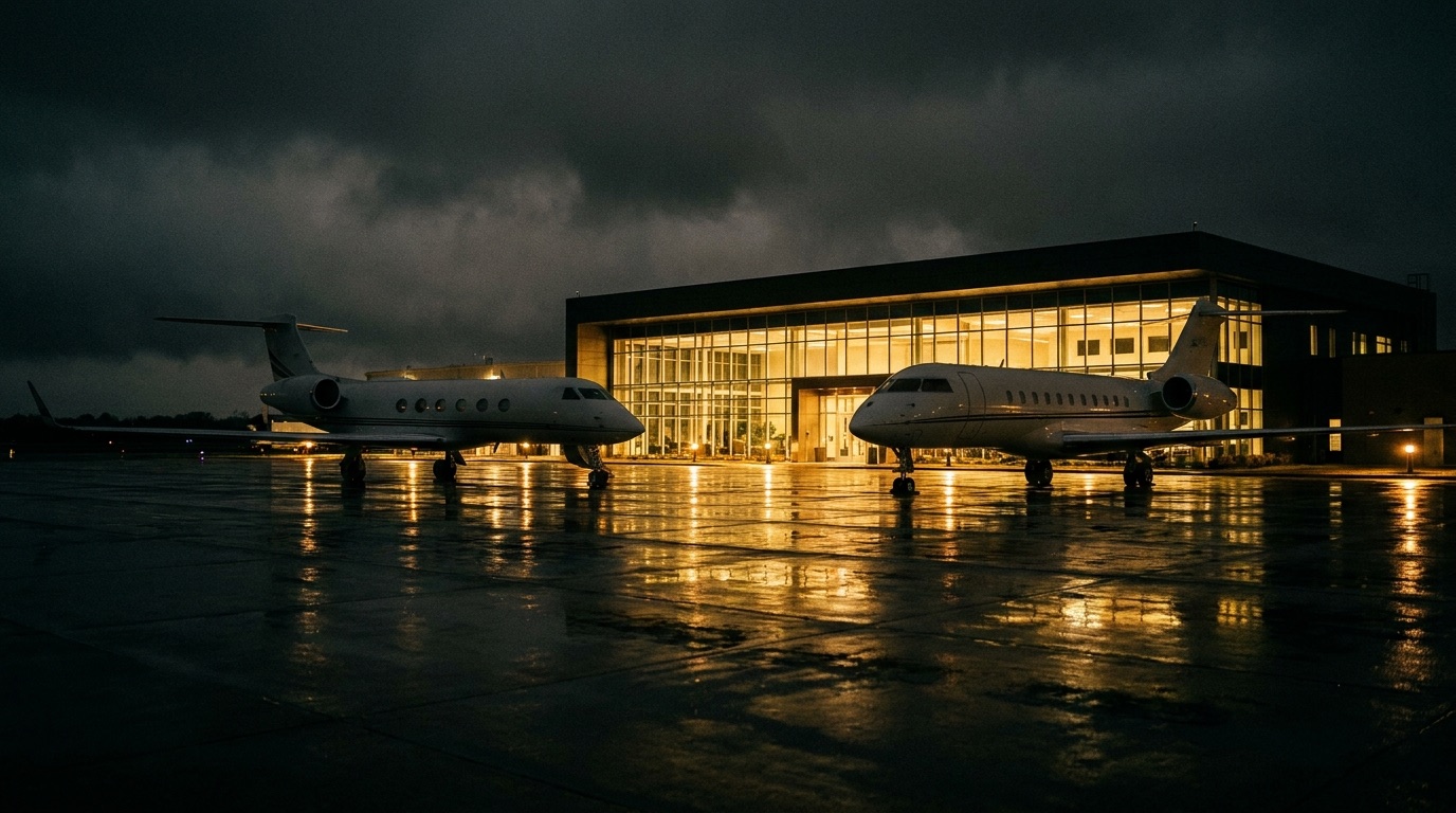 Private jets at an FBO terminal